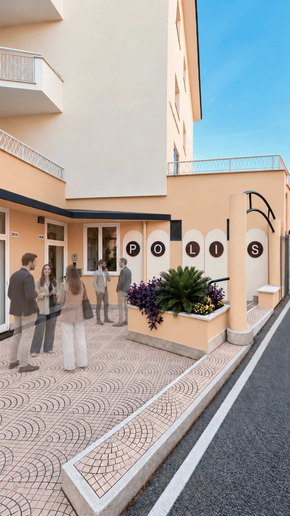 L’ingresso dello studio Polis Engineering in Via Breschi ad Anzio